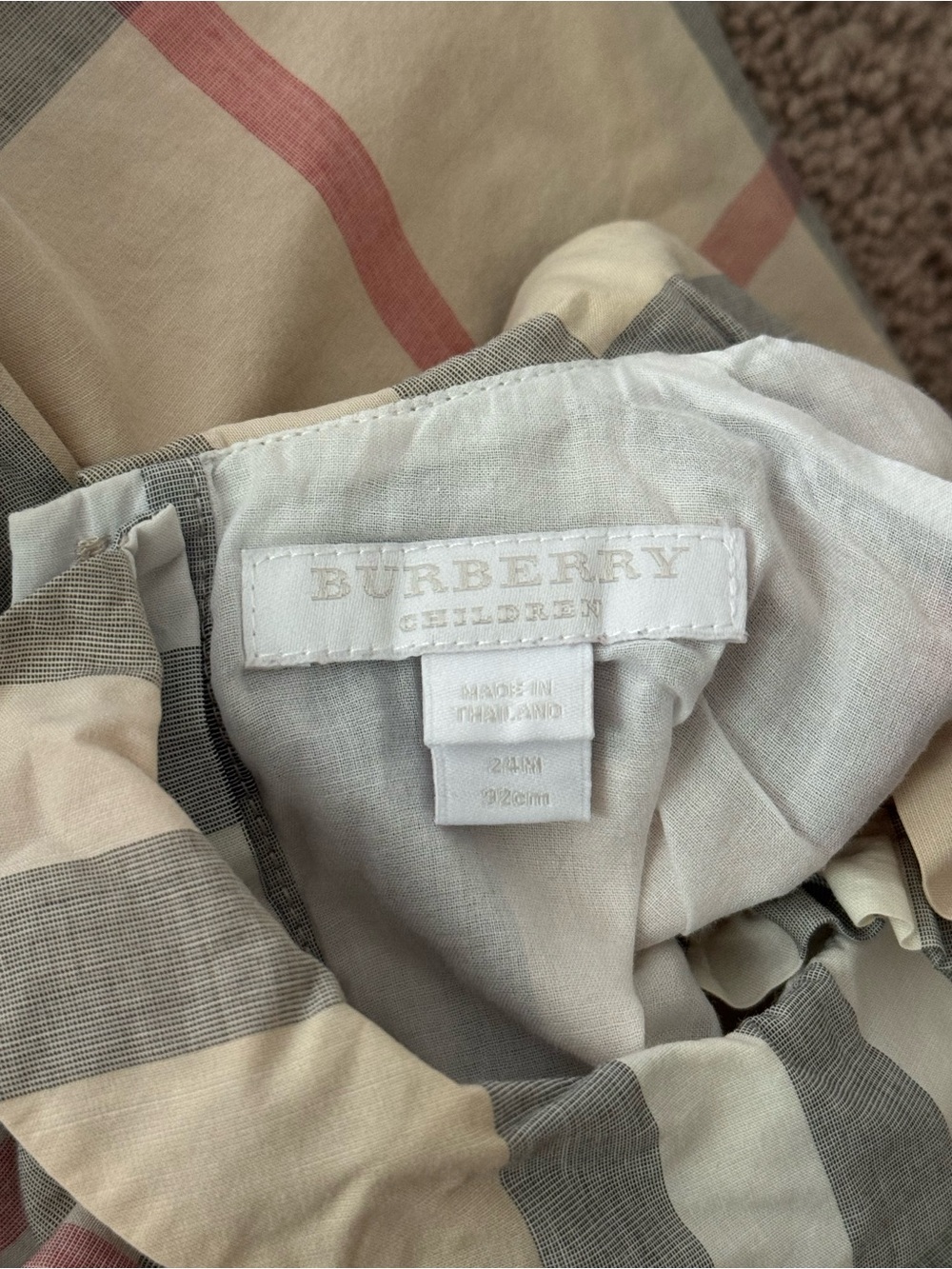Burberry Beige, Gray and Pink Plaid Ruffle Collar Dress - Picture 3 of 3